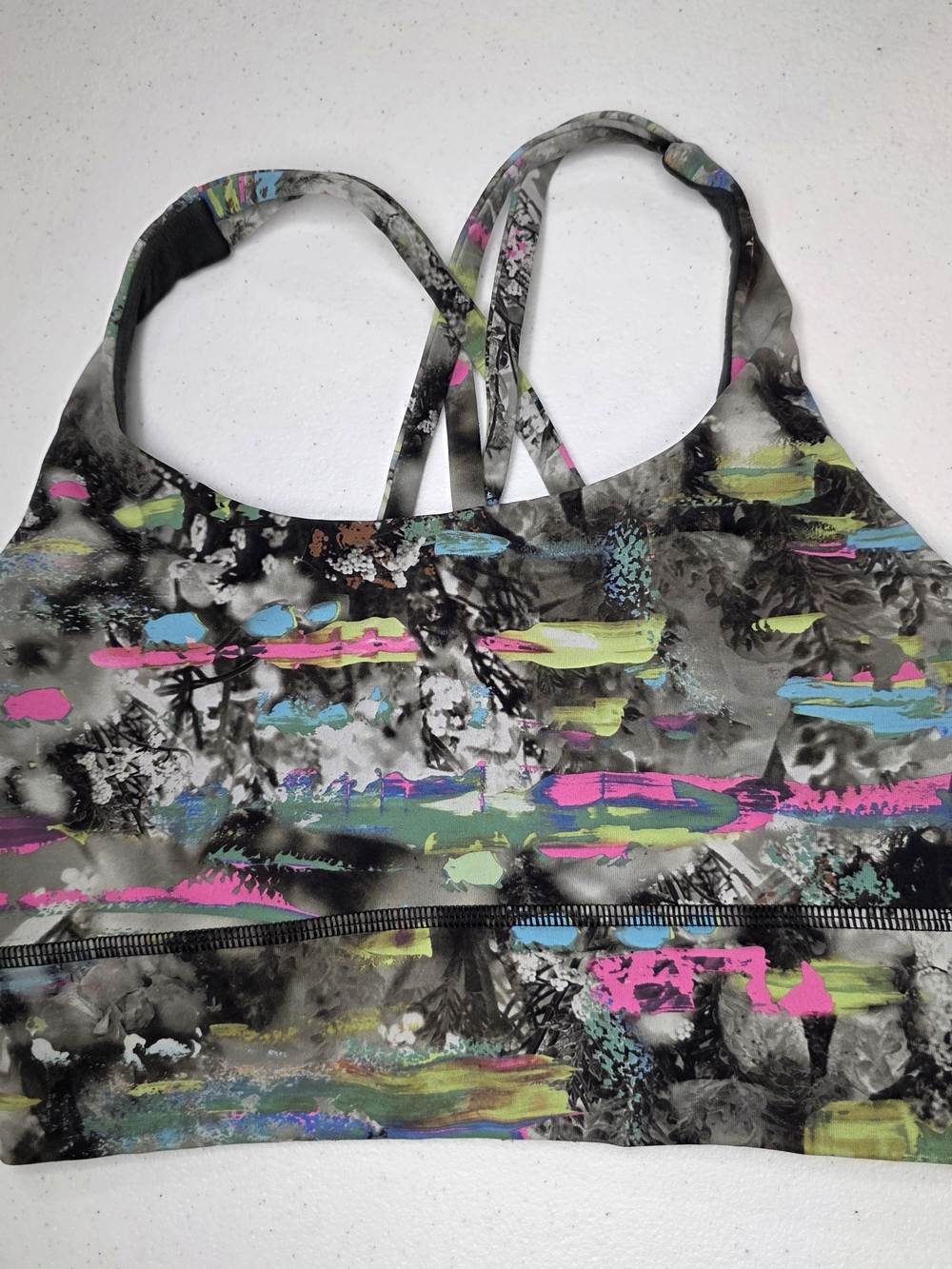 Lululemon Energy Bra Longline PADM Paint Drift Multi‎ Strappy Back – Size 4